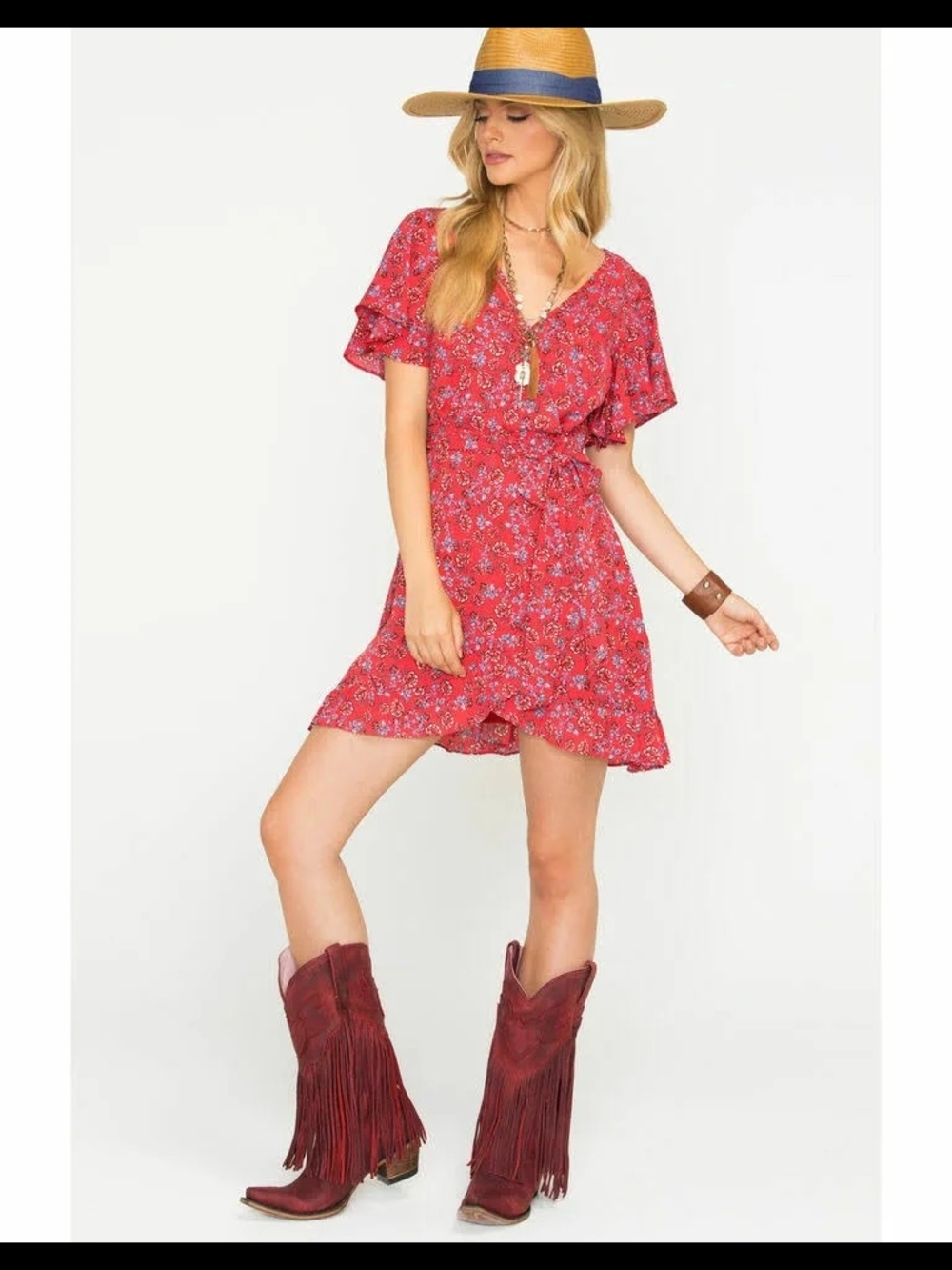 Jack by BB Dakota Red Floral V-Neck Mini Dress